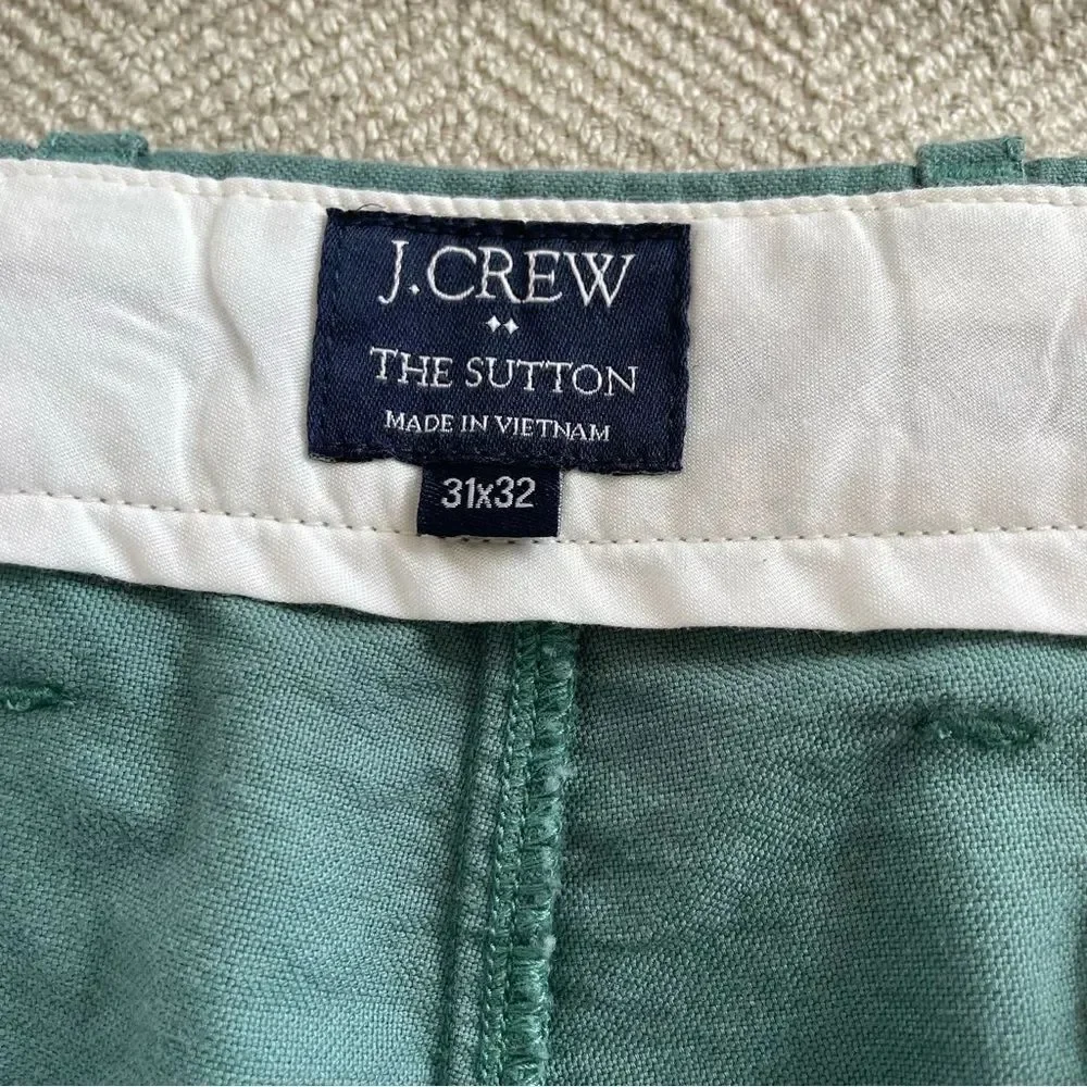 J Crew The Sutton Green Straight Fit Green Cotton Chinos 31 x 31